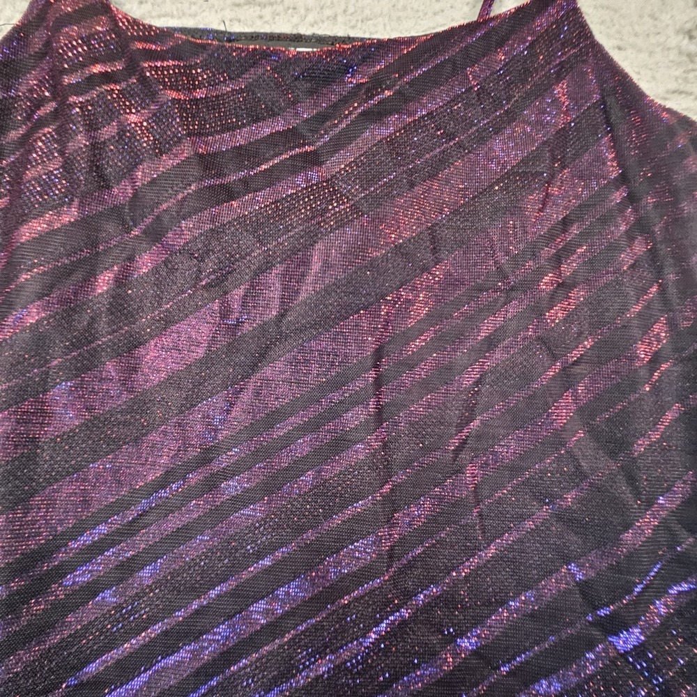 Vtg Vanity Cami Top Womens L Metallic Stripe Indie Sleaze Cyber Goth Y2K Disco - Picture 4 of 14